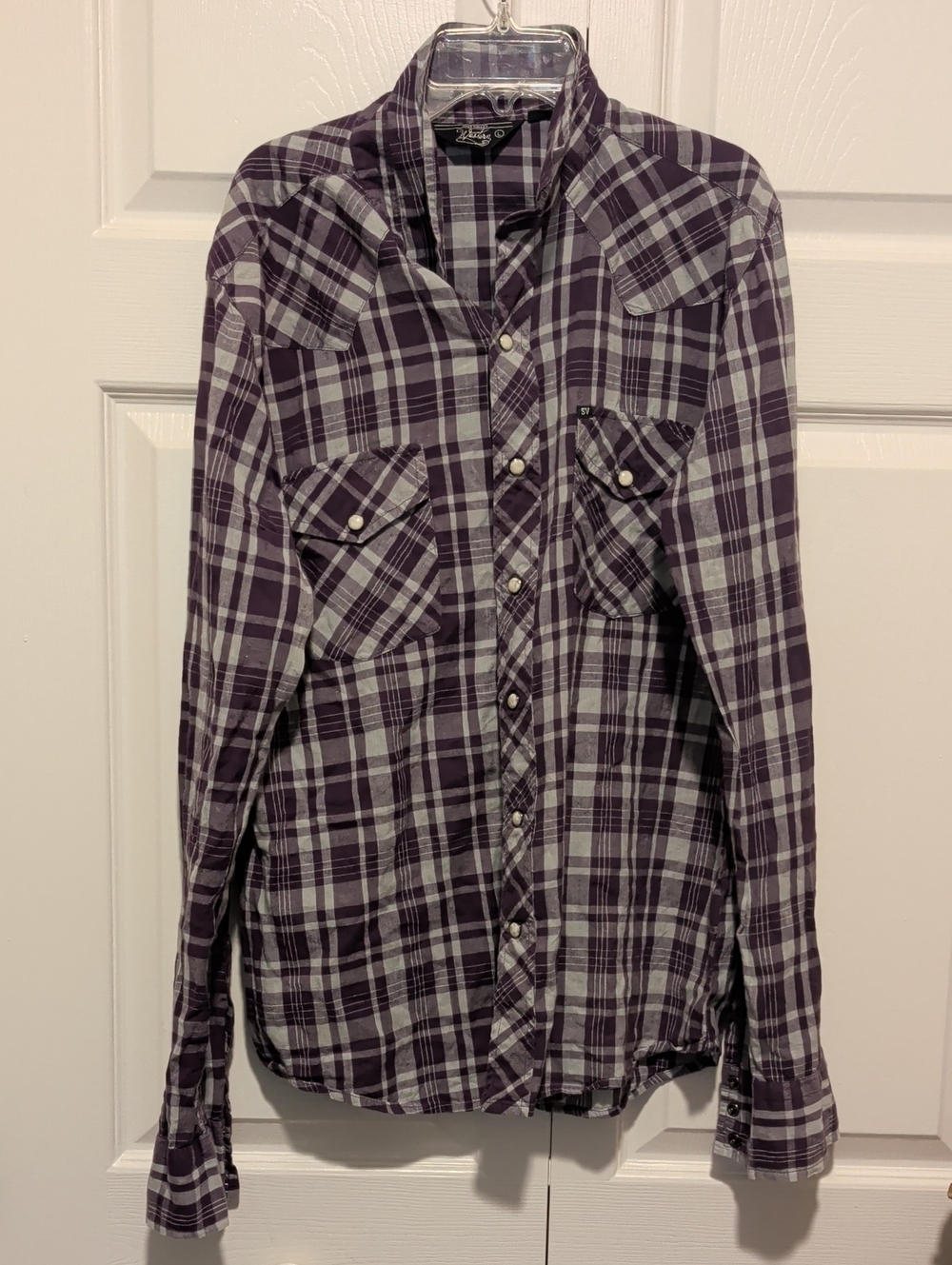 Salt Valley Western Purple Plaid Long-Sleeve Button-Down Shirt